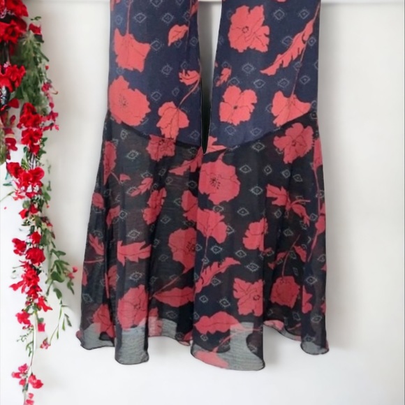 FREE PEOPLE AUSTYN FEMME FLORAL FLARE WIDE LEG RUFFLE TRIM JUMPSUIT SIZE S - Picture 9 of 11